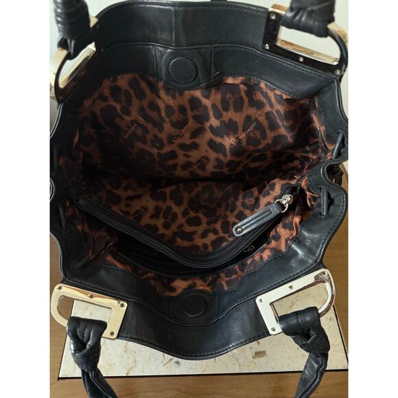 B. MAKOWSKY Black Pebbled Leather Hobo Shoulder Bag Double Handle Fringe Tassels - Picture 5 of 10